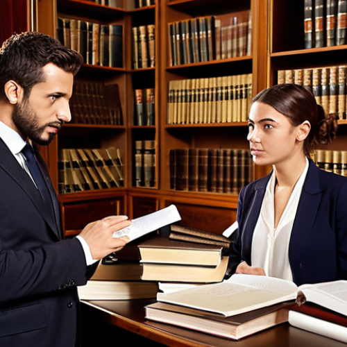 Home 11 **Image:** A young, aspiring lawyer in a stylish Milanese office, confidently discussing career goals with an experienced, well-dressed legal mentor. They are surrounded by legal books and documents. The lighting is warm and professional.
**Prompt:** "A stylish young lawyer in a modern Milanese office seeks guidance from an experienced mentor, discussing career aspirations amidst legal books and documents. Warm, professional lighting, capturing the ambition and mentorship in the Italian legal scene."