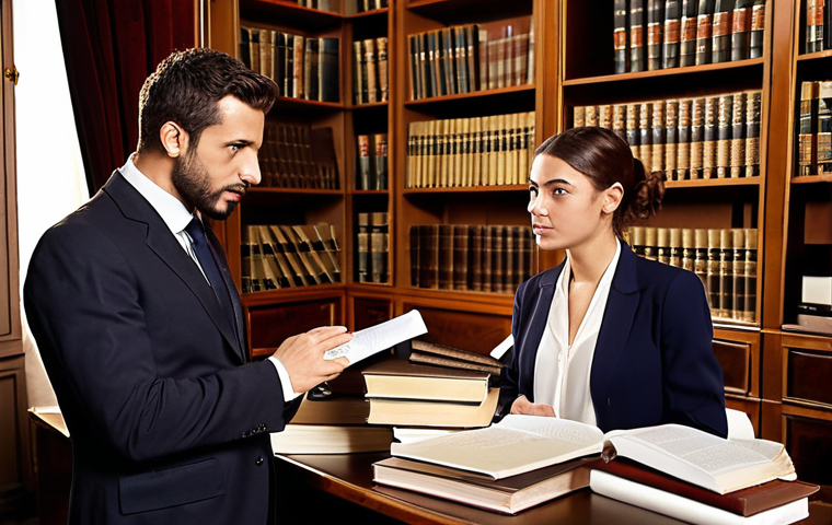 **Image:** A young, aspiring lawyer in a stylish Milanese office, confidently discussing career goals with an experienced, well-dressed legal mentor. They are surrounded by legal books and documents. The lighting is warm and professional.

    **Prompt:** "A stylish young lawyer in a modern Milanese office seeks guidance from an experienced mentor, discussing career aspirations amidst legal books and documents. Warm, professional lighting, capturing the ambition and mentorship in the Italian legal scene."