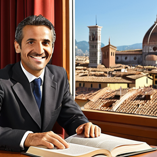 Home 6 **Image Prompt:** A friendly Italian labor lawyer sitting at a tidy desk, explaining legal options with a warm smile. Open legal books are in the background, and a sunny Italian cityscape is visible through the window.