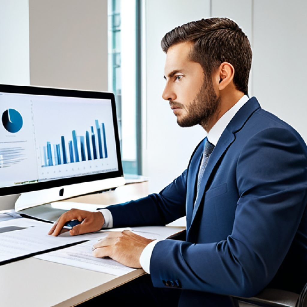 A male legal professional, fully clothed in a modest business suit, sitting comfortably at a sleek, ergonomic desk in a modern, well-lit law office. He is looking at a large, clear monitor displaying legal documents, with a relaxed and focused expression, symbolizing efficiency and reduced workload due to automation. The office background shows organized files and a clean, minimalist design. The overall scene conveys productivity and a calm work environment. perfect anatomy, correct proportions, natural pose, well-formed hands, proper finger count, natural body proportions, professional photography, high quality, safe for work, appropriate content, fully clothed, professional, modest, family-friendly.