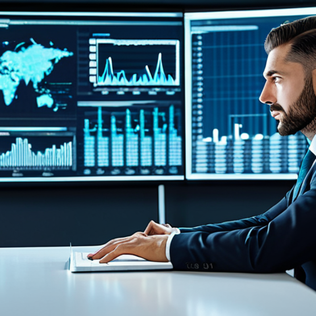 A focused professional male legal consultant, of Italian appearance, in a sharp, modest business suit, seated at a sleek modern desk in a high-tech office. He is looking at a large holographic display showing complex legal data visualizations and cybersecurity symbols, representing legal tech and data protection. The background features blurred city lights and clean architectural lines. The scene is bright and professional, emphasizing expertise and innovation. The subject maintains a natural pose with perfect anatomy, correct proportions, well-formed hands, and proper finger count. Fully clothed, appropriate attire, safe for work, professional, family-friendly, high quality, professional photography.