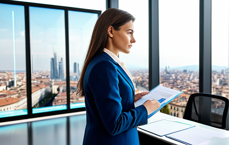 The Evolving Legal Consultant**

A professional lawyer, fully clothed in a stylish Italian business suit, stands in a bright, modern Milan office. She's reviewing documents on a holographic display. Her expression is thoughtful and forward-looking. Background includes sleek office furniture and a cityscape view.  Safe for work, appropriate content, professional, perfect anatomy, natural proportions, high quality, well-formed hands, proper finger count, family-friendly.

**