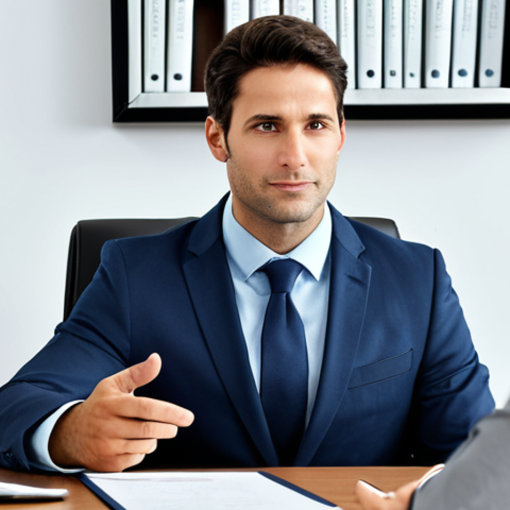 Empathetic Lawyer Meeting**

A professional lawyer, fully clothed in a modest business suit, sits across from a client in a bright, modern office. The lawyer is listening attentively, displaying empathy and understanding.  The client is dressed appropriately.  Background shows legal books and diplomas.  Perfect anatomy, correct proportions, natural pose. Safe for work, appropriate content, professional, family-friendly, well-formed hands, proper finger count, natural body proportions.

**