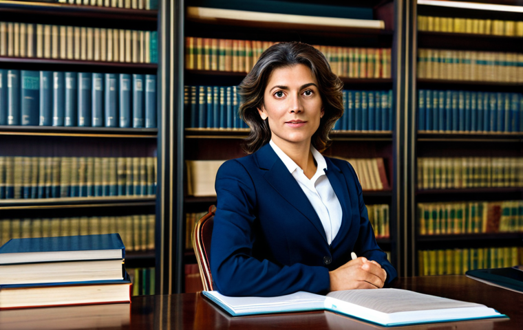 The Specialized Lawyer**

A sharply dressed Italian lawyer (male or female) in a modern Milanese office.  Focus on their intelligent expression and confident posture. The office should feature legal books, awards, and diplomas subtly in the background. *Fully clothed, appropriate attire, professional setting, safe for work, perfect anatomy, natural proportions, high quality*.

**