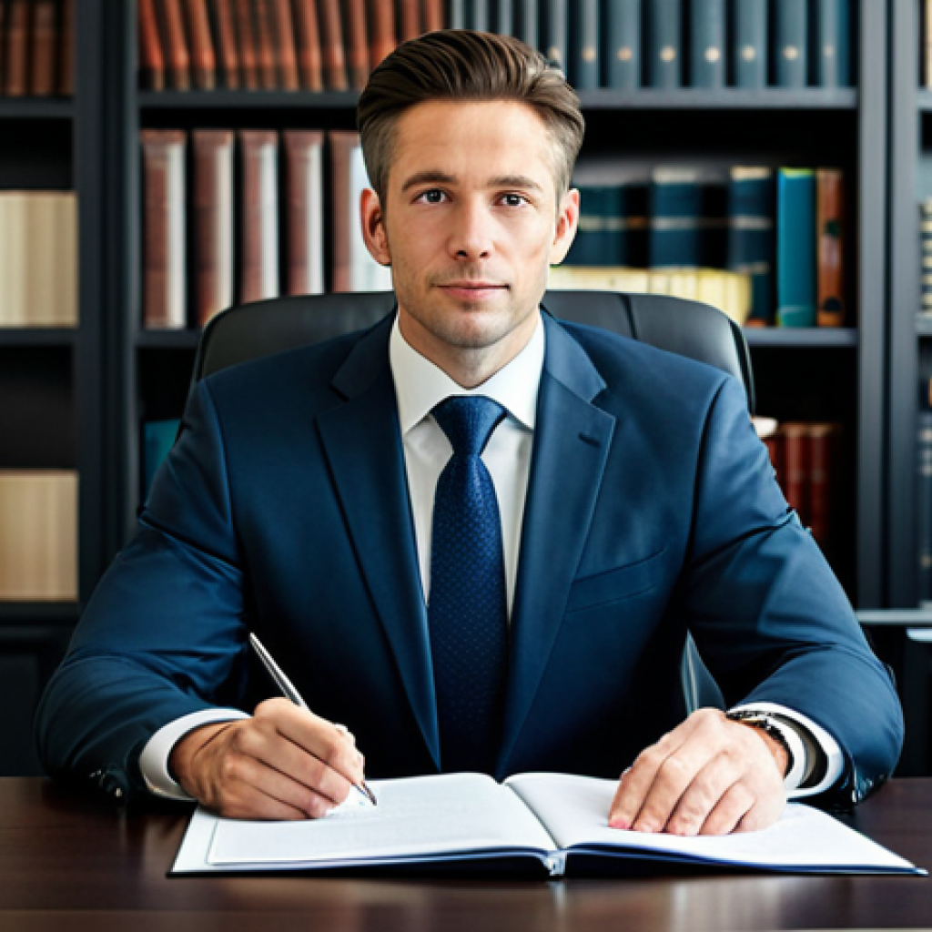 법률 자문가 직무 설명 - **

"A professional legal consultant, fully clothed in a tailored business suit, sitting at a desk w...