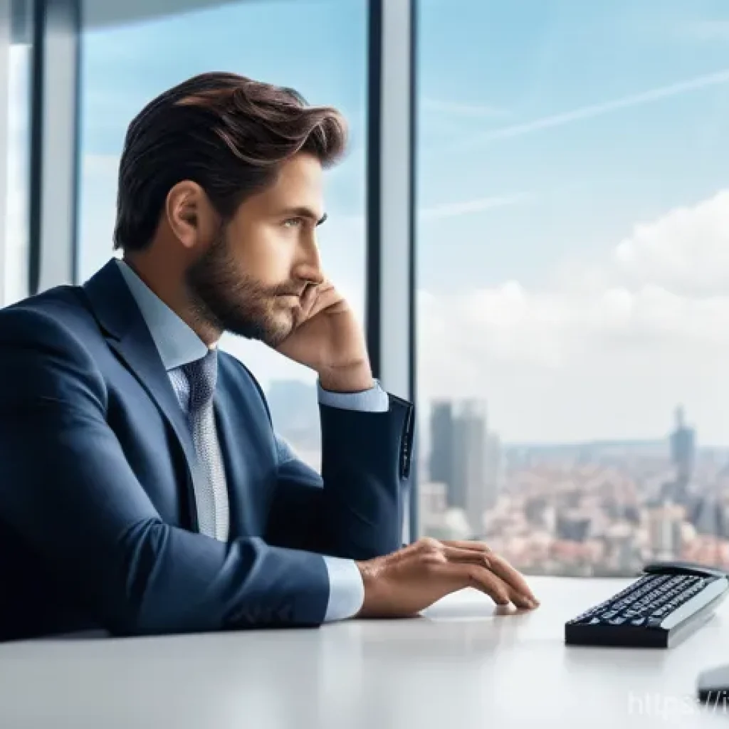 법률 자문가의 직무 역량 강화 - **Prompt:** A focused Italian lawyer, mid-career, with a sharp suit, sitting at a sleek, modern desk...