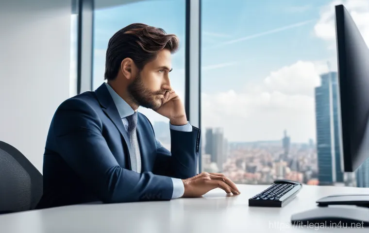 법률 자문가의 직무 역량 강화 - **Prompt:** A focused Italian lawyer, mid-career, with a sharp suit, sitting at a sleek, modern desk...