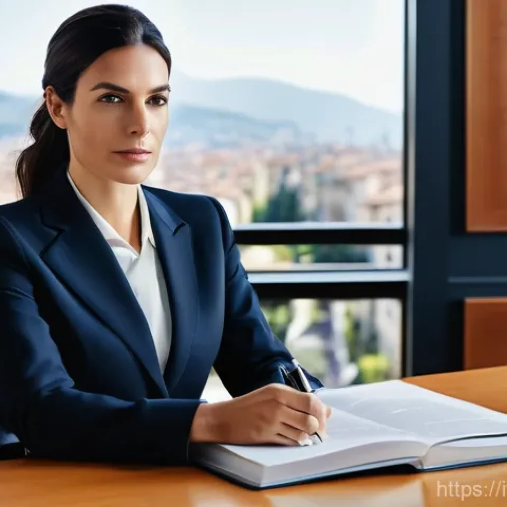법률 자문가의 실무적 준비 방법 - **Prompt:** A professional and sophisticated Italian female legal consultant in her late 30s, dresse...