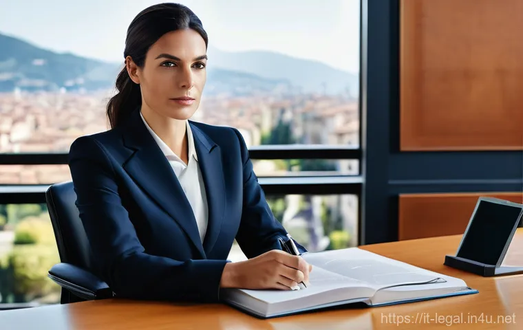 법률 자문가의 실무적 준비 방법 - **Prompt:** A professional and sophisticated Italian female legal consultant in her late 30s, dresse...