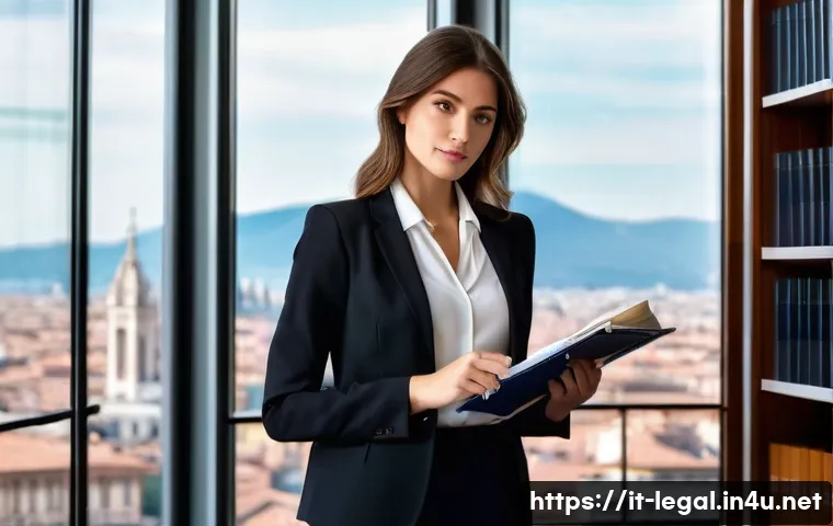 법률자문가의 커리어 로드맵 - **Prompt:** A young, smartly dressed female lawyer in her late 20s stands confidently in a modern, s...