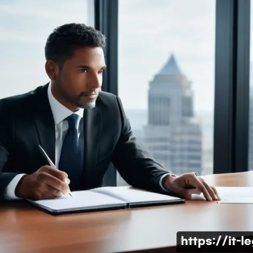 법률자문가의 법률 분석법 - **Prompt:** A diverse male lawyer in his late 40s, dressed in a sharp dark suit, leans slightly forw...