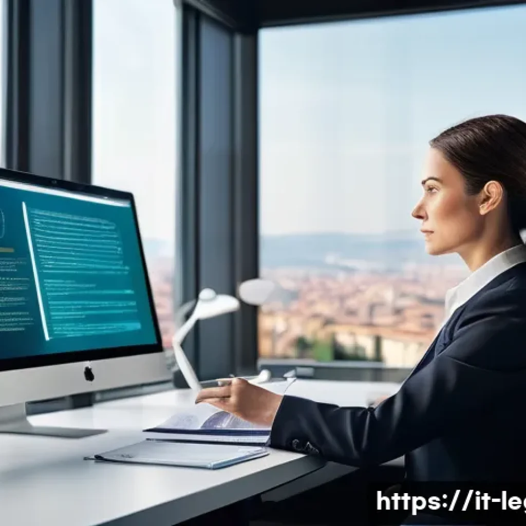 법률 자문가의 고급 기술 교육 - A distinguished Italian lawyer, mid-career, dressed in a sharp business suit, sits in a minimalist, ...