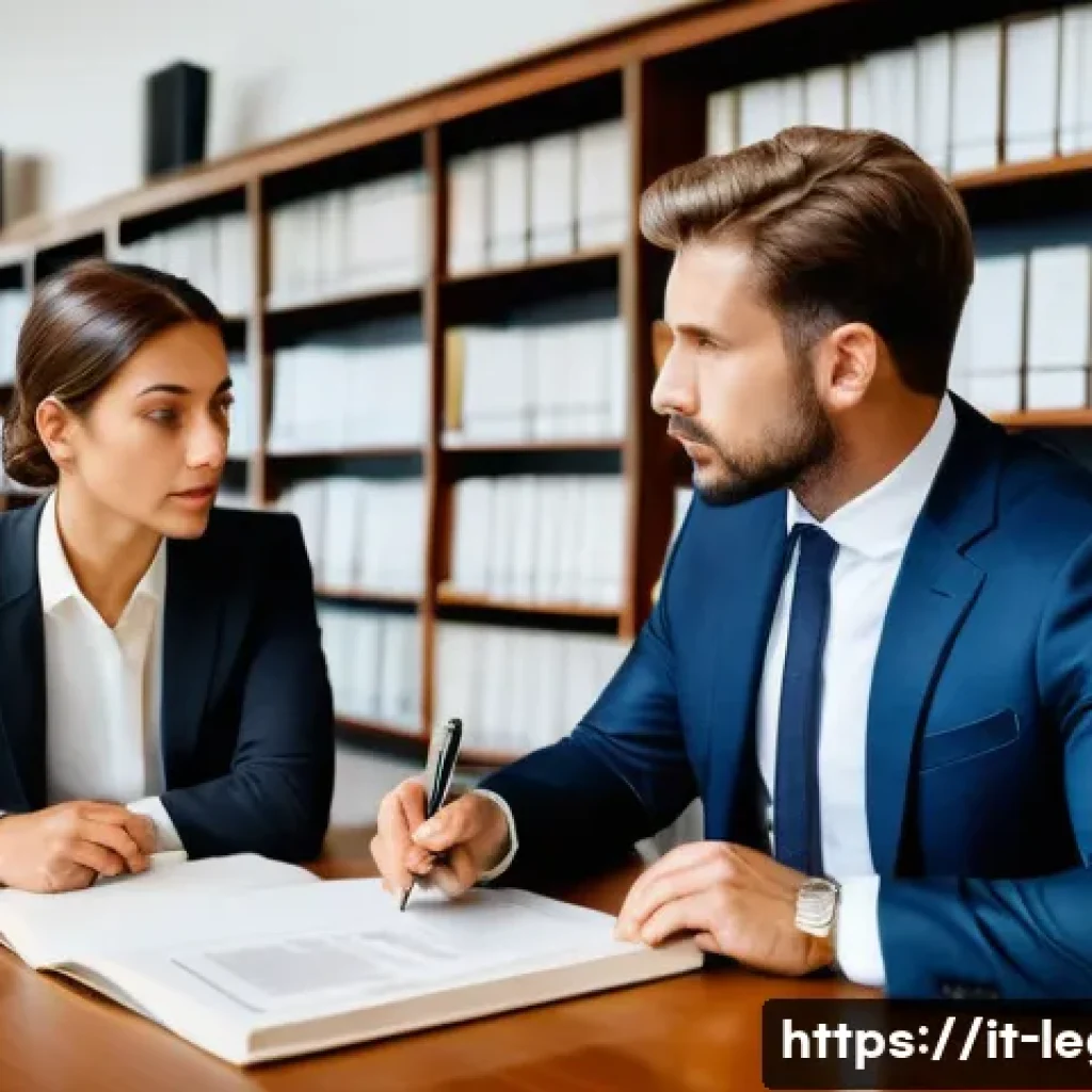 법률 자문가의 법적 대응 - A modern Italian legal office scene showing a professional lawyer attentively reviewing detailed con...