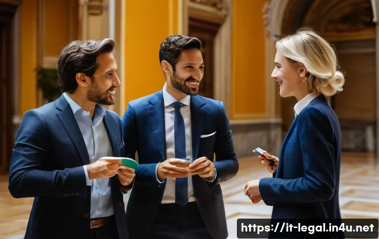 법률 자문가의 경력 발판 만들기 - A professional networking event in Milan, Italy, featuring well-dressed Italian legal consultants an...