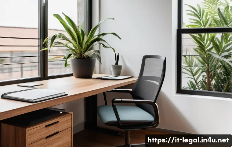 법률 자문가의 실무 집중력 - A modern Italian legal professional’s workspace during daytime, featuring a tidy wooden desk with ne...