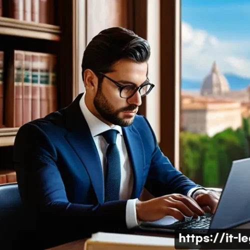 법률자문가의 직무 평가기준 - A professional Italian legal consultant in a modern office setting, wearing formal business attire i...