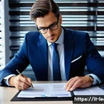 법률 업무의 흐름 - A professional Italian lawyer in a modern office setting, carefully analyzing detailed case document...