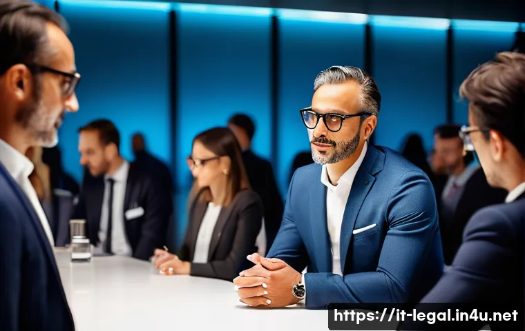 법률자문가의 경력 개발 체크리스트 - A professional Italian legal consultant networking at a stylish industry event in Milan, wearing a s...