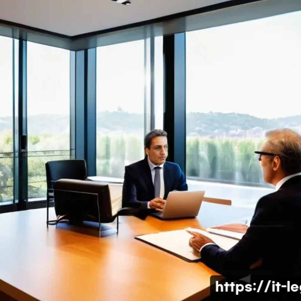 법률 자문가의 고객 관리 방식 - A professional Italian legal consultant attentively listening to a middle-aged client in a modern of...