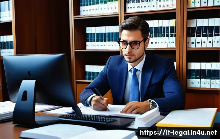 법률자문가의 업무 스킬 - A professional legal consultant in a modern Italian office, deeply focused on analyzing detailed leg...
