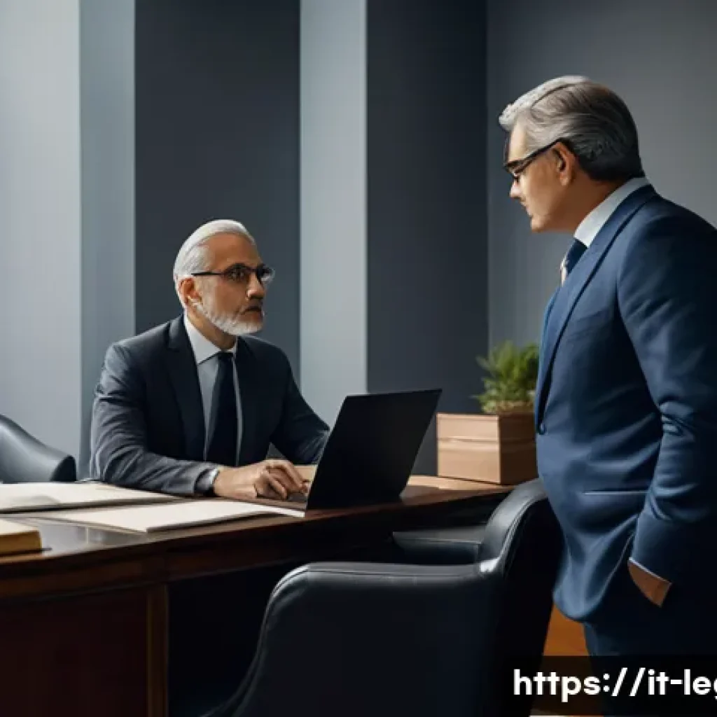 법률 자문가의 입직 후 경험 - A professional Italian legal consultant attentively listening to a middle-aged client in a modern of...