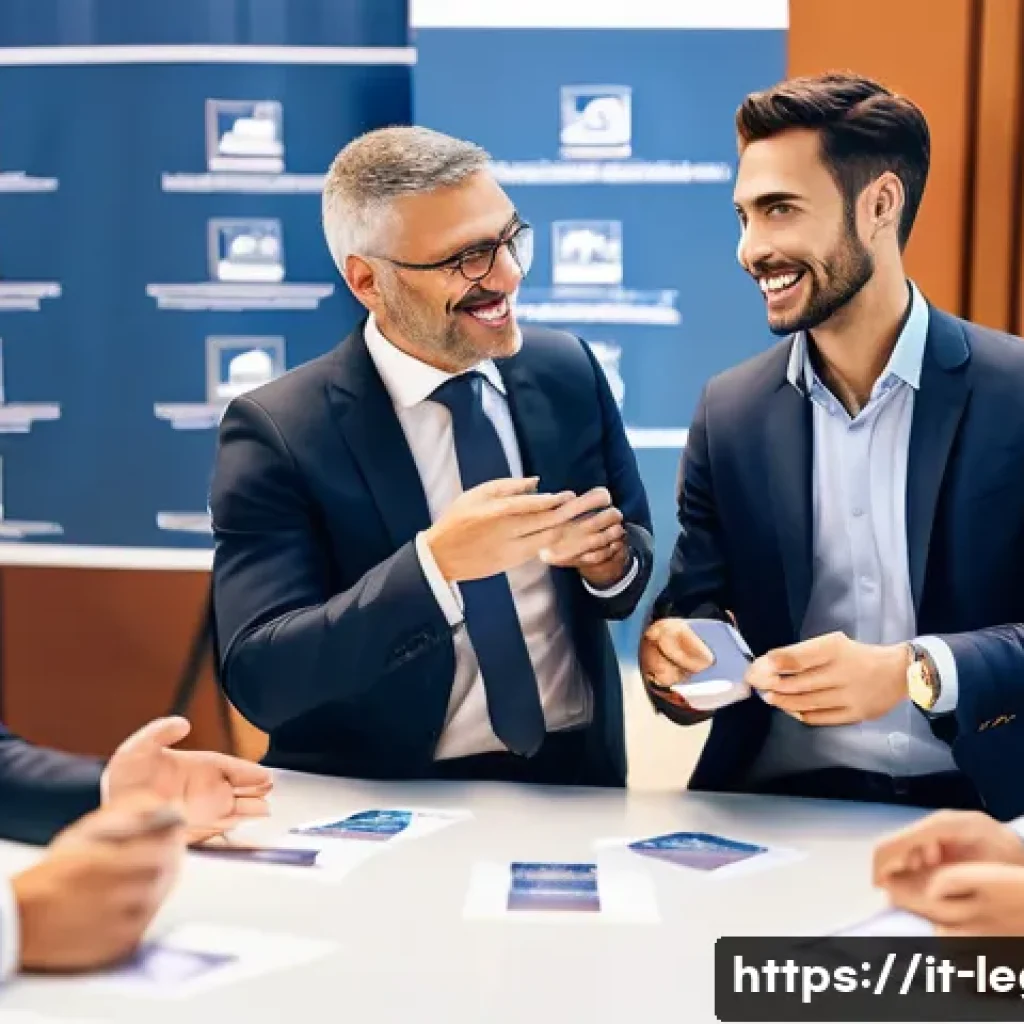 법률자문가의 경력 개발 계획 - A professional Italian legal networking event scene in a modern conference hall, featuring well-dres...