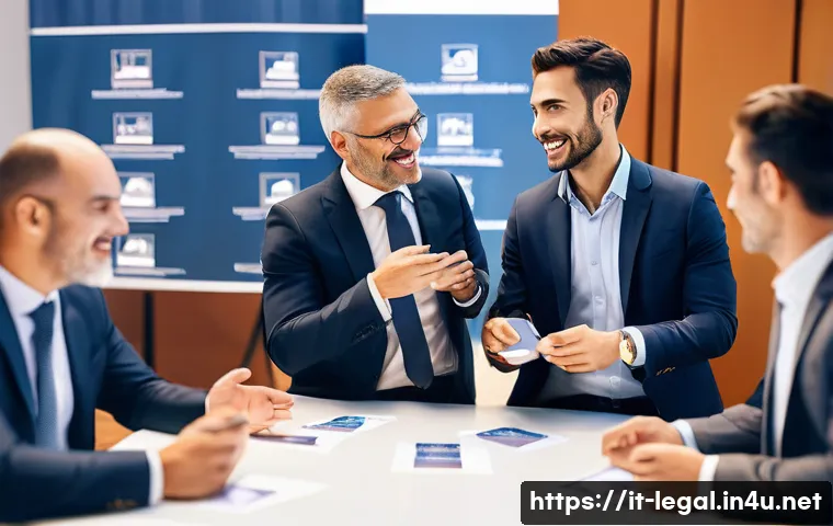 법률자문가의 경력 개발 계획 - A professional Italian legal networking event scene in a modern conference hall, featuring well-dres...