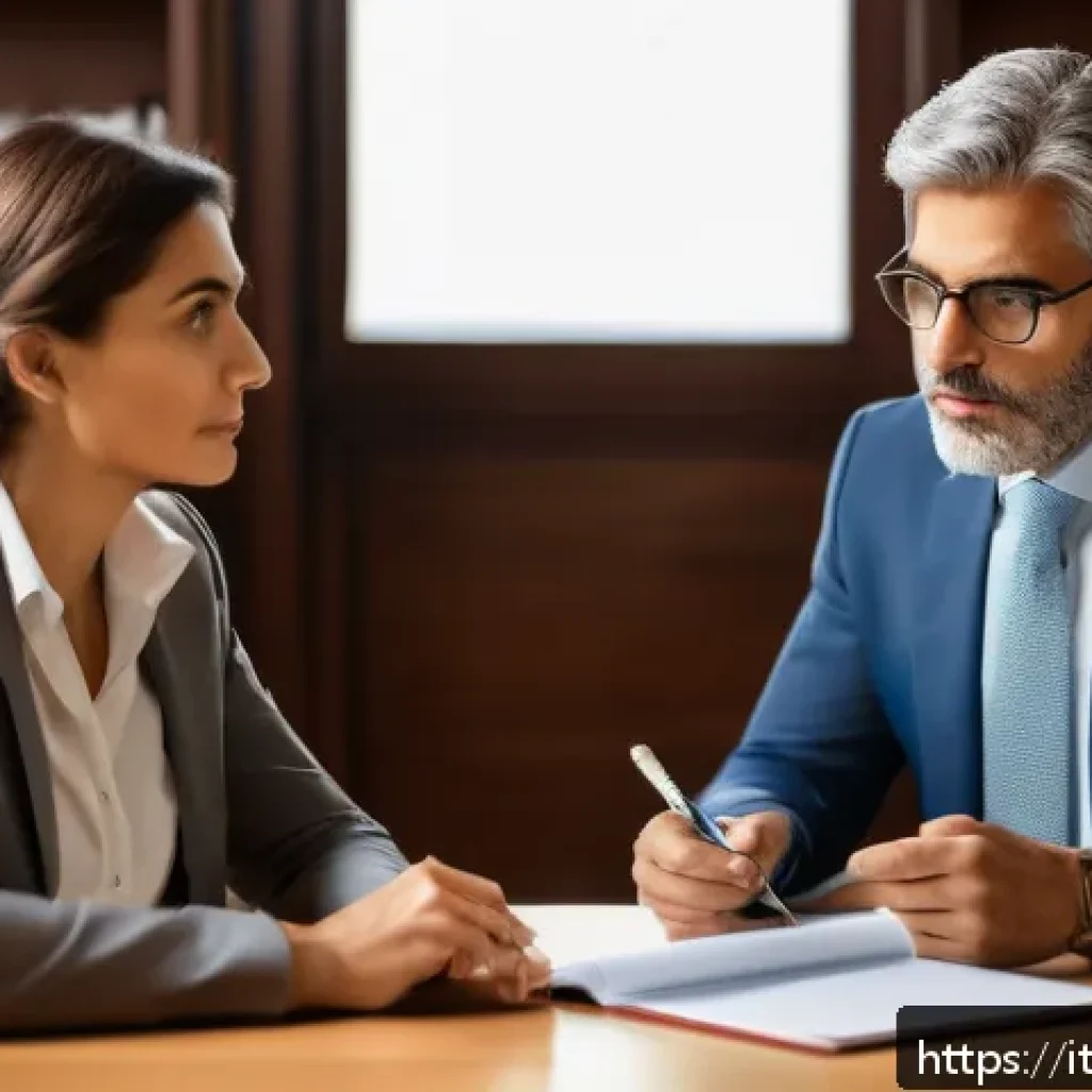 법률 자문가의 실무 기술 향상 - A professional Italian legal consultant attentively listening to a middle-aged client in a modern la...