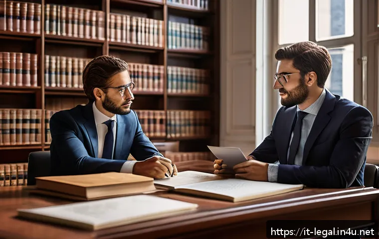 법률 자문가 멘토링 - A professional legal mentoring session in a modern Italian law office setting, featuring a young leg...