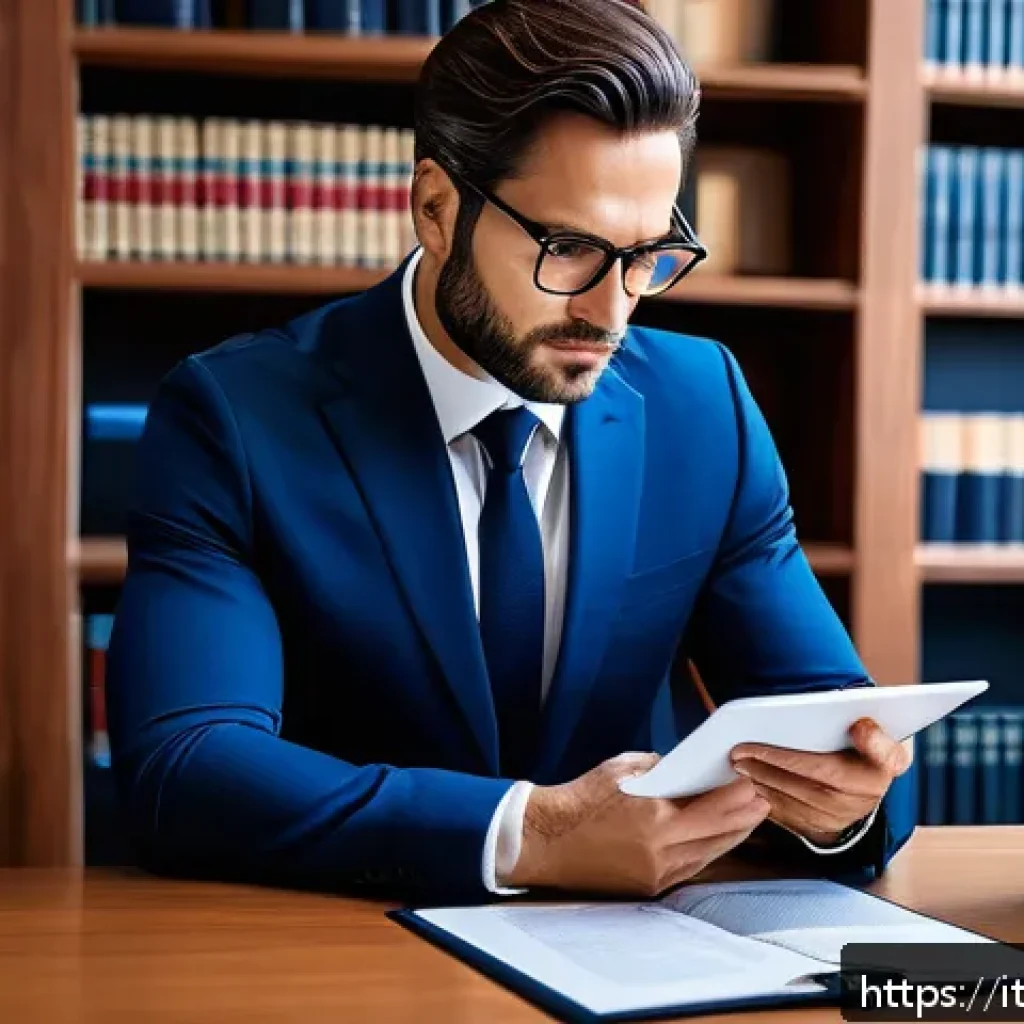 법률 자문가의 사건 처리를 위한 전략 - A professional Italian lawyer in a modern law office, meticulously analyzing legal documents spread ...