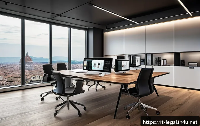 법률 자문가의 전문성 강화 방법 - A modern Italian legal office interior featuring a mid-sized law firm team using advanced case manag...