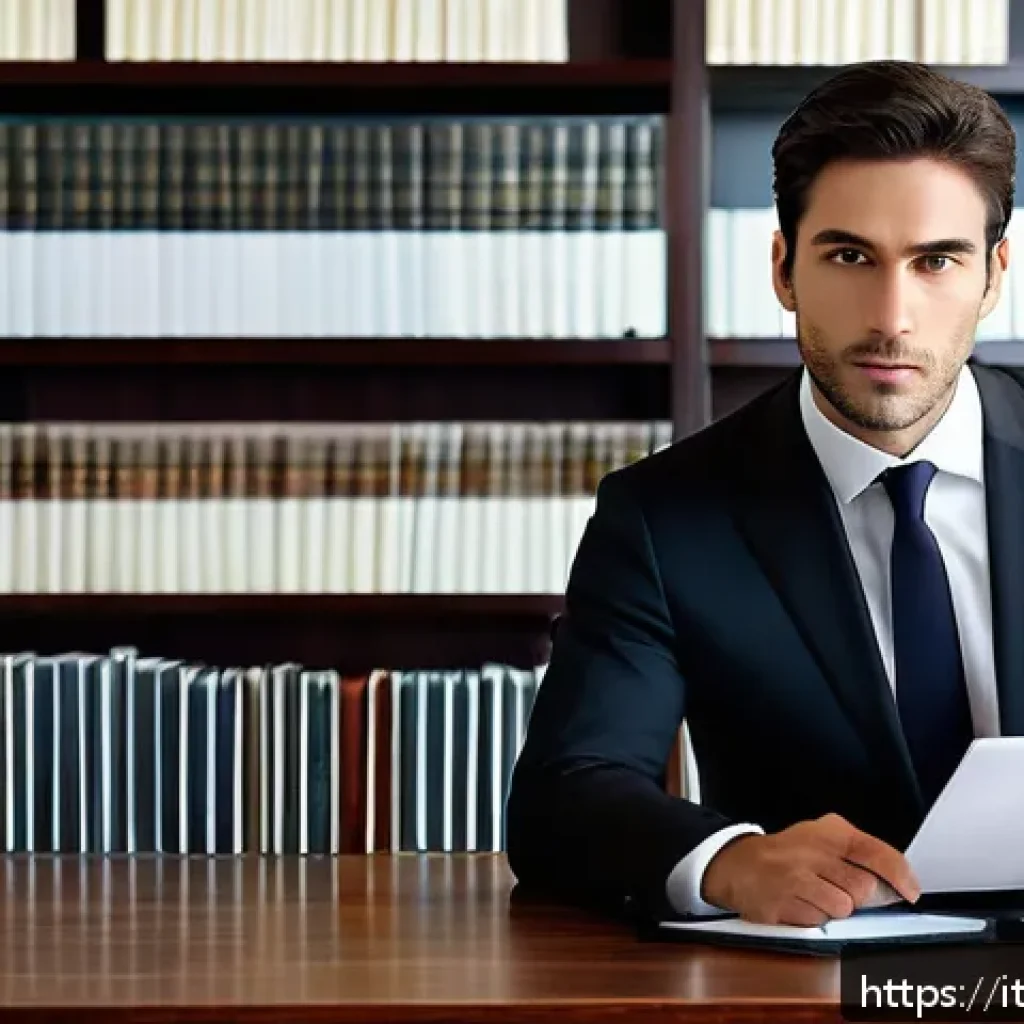 법률 자문가의 역량 평가 기준 - A professional legal consultant in a modern Italian office setting, surrounded by bookshelves filled...