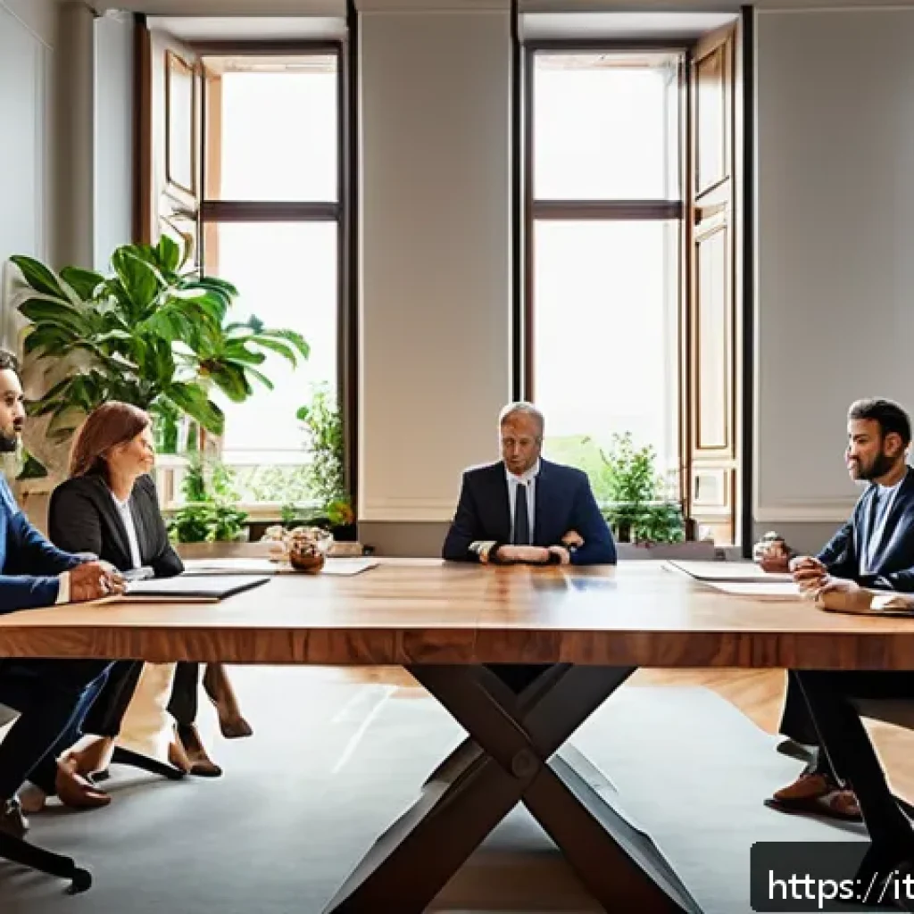 법률 자문가의 직무 만족도 - A modern Italian legal office environment showing a diverse team of professional legal consultants c...