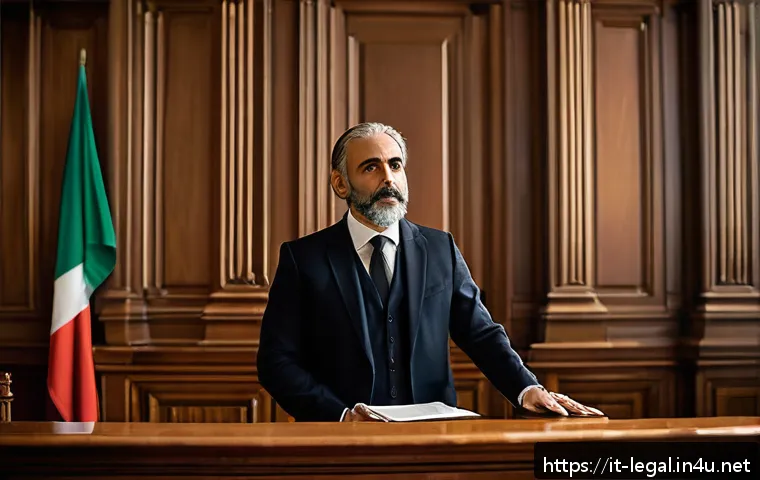 법률 자문가의 사건 처리 스킬 - A professional Italian lawyer in a modern courtroom, confidently delivering a compelling legal narra...